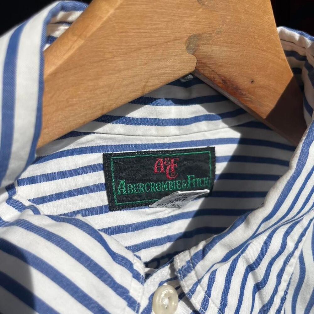 Genuine Vintage 1980s Abercrombie and Fitch blue and white button up pin striped